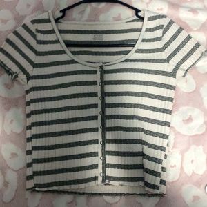 cropped, stripped button up shirt